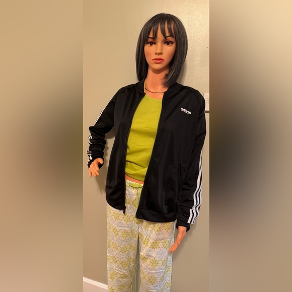Adidas Womens Black Track Jacket Size M Dazzle DZ7657 NEW top Tricot full zip - Picture 3 of 8